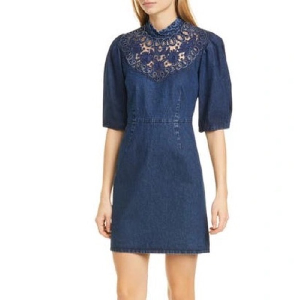 SEA NEW YORK denim dress with embroidered cutout neckline, size 10